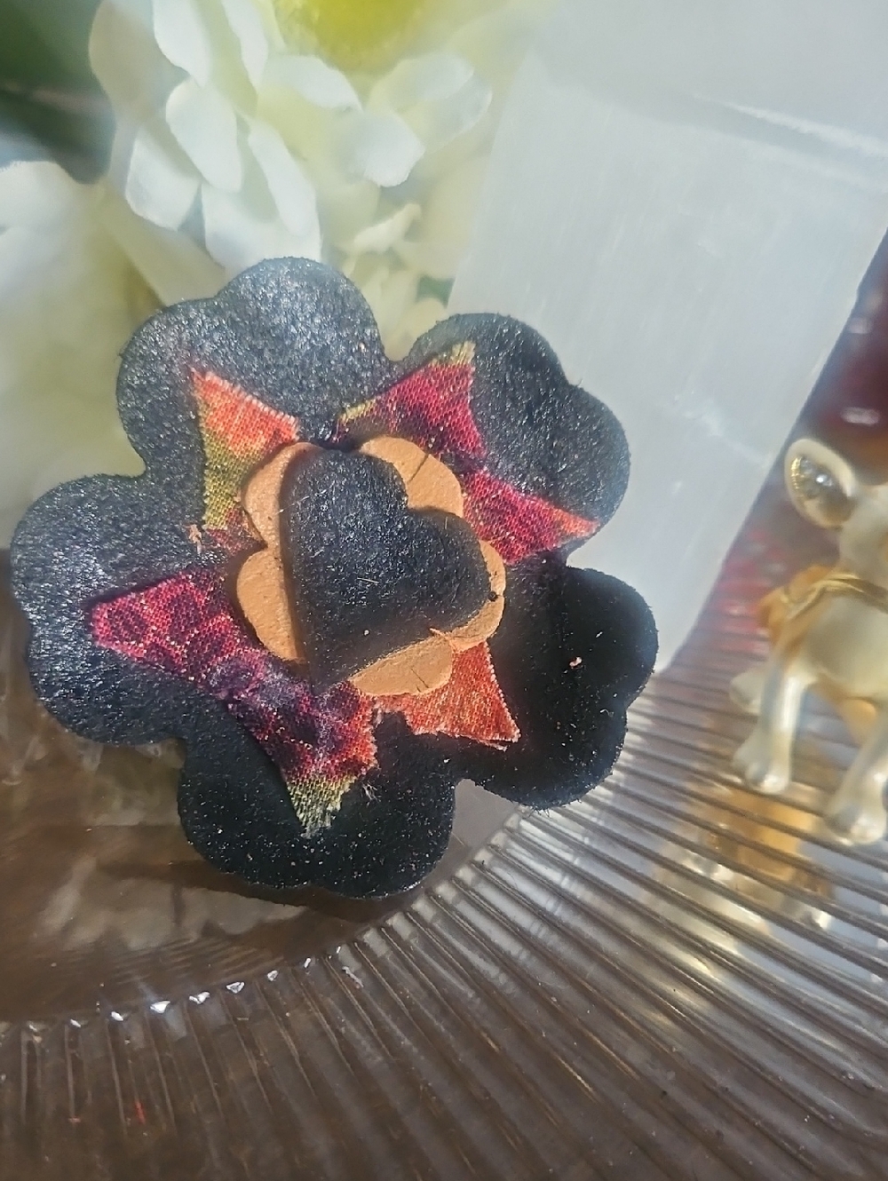 Handmade Genuine Leather Flower Dog Collar Charm  NEW